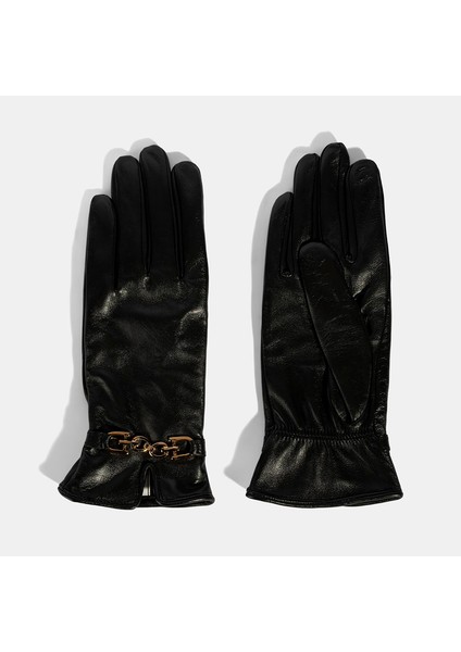 Kadın Siyah Zincir Aksesuarlı Deri Eldiven fiyatları