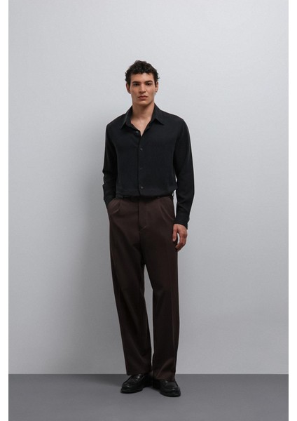 Koyu Kahve Relax Fit Baggy Pilili Erkek Pantolon modelleri