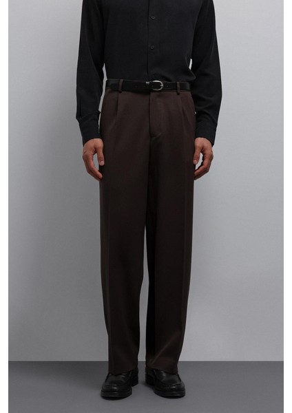 Koyu Kahve Relax Fit Baggy Pilili Erkek Pantolon fırsatları