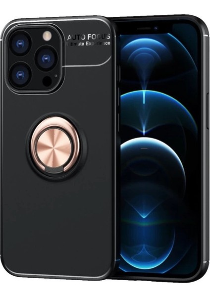Buğz Iphone 13 Pro Max Kılıf Range Yüzüklü Silikon - Siyah-Gold