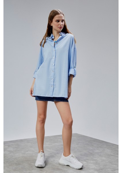 Kadın Apoletli Katlamalı Uzun Kol Oversize Gömlek