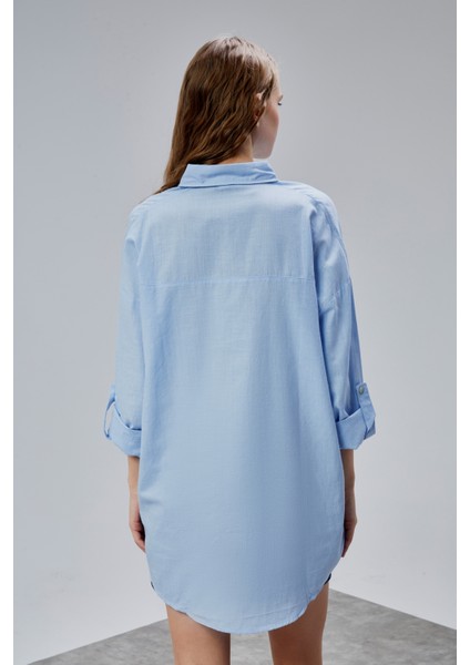 Kadın Apoletli Katlamalı Uzun Kol Oversize Gömlek