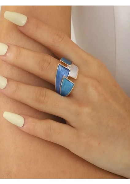 18K Altın Kaplama Geometrik Geniş Bantlı Esnek Yüzük