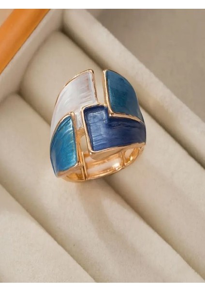 18K Altın Kaplama Geometrik Geniş Bantlı Esnek Yüzük modelleri