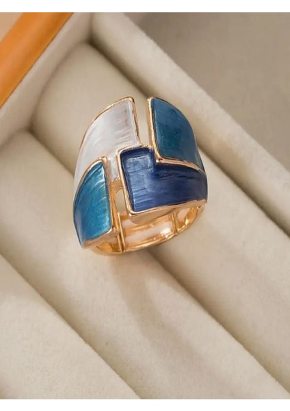 18K Altın Kaplama Geometrik Geniş Bantlı Esnek Yüzük fırsatları