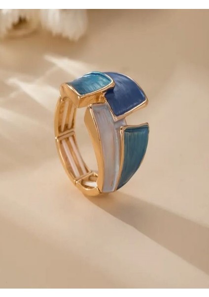 18K Altın Kaplama Geometrik Geniş Bantlı Esnek Yüzük indirimleri