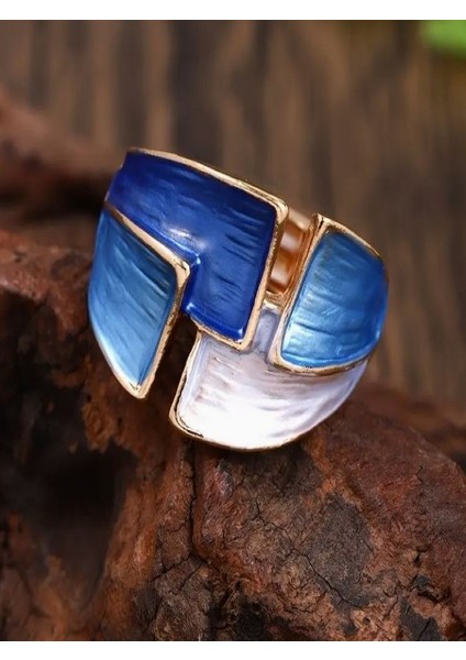 18K Altın Kaplama Geometrik Geniş Bantlı Esnek Yüzük