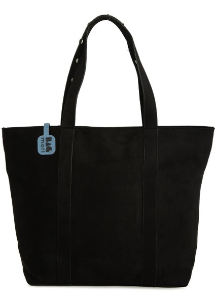 Siyah Trok Detaylı Süet Büyük Tote Çanta modelleri