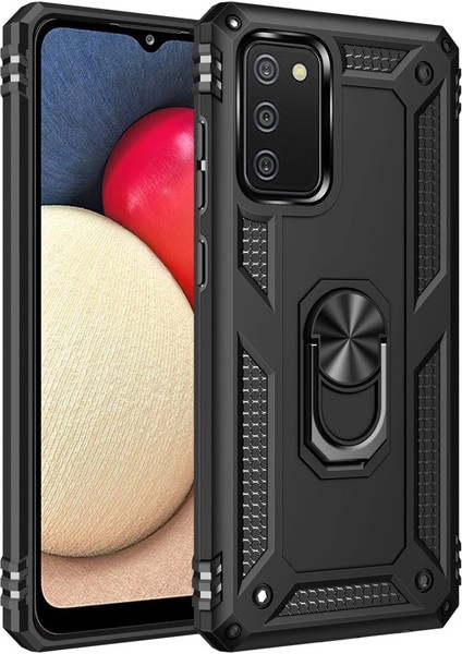 Buğz Samsung Galaxy A02S Kılıf Sofya Yüzüklü Silikon Kapak - Siyah