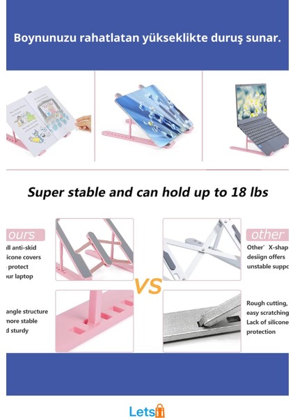 Ayarlanabilir Ergonomik Laptop Standı 7 Kademeli Siyah Pembe Beyaz fiyatları
