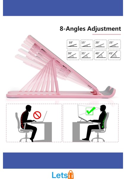 Ayarlanabilir Ergonomik Laptop Standı 7 Kademeli Siyah Pembe Beyaz modelleri