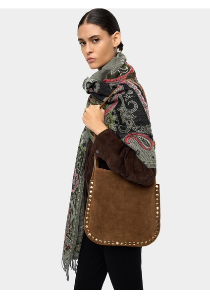 Zımba Detaylı Süet Deri Çapraz Askılı Çanta