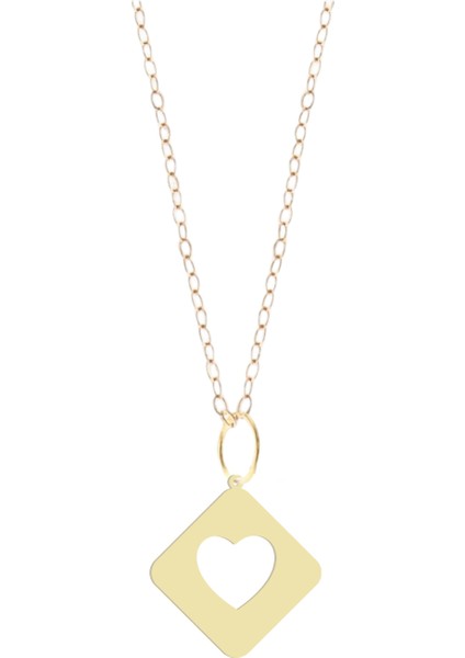 14 Ayar Altın Plakalı Eşkenar ve Kalp Figürlü Özel Günler Için Hediyelik Altın KOLYE-814