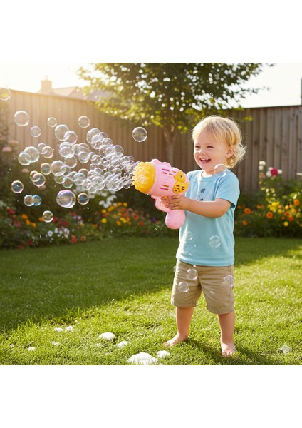 Çok Delikli Pilli Köpük Atan Tabanca Oyuncağı 23 Delikli Bubble Gun Pembe 500 ml Likit Hediyeli indirimleri