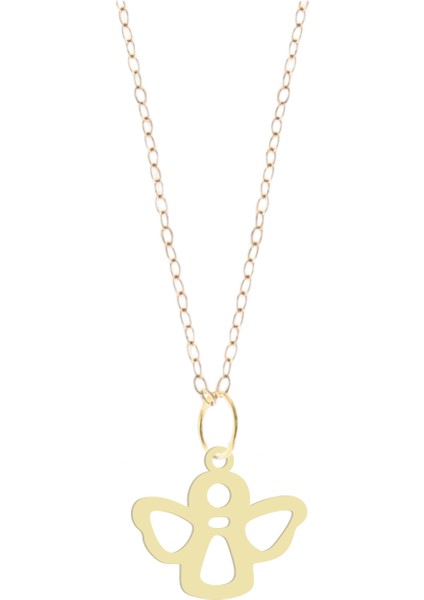 Altın Plakalı 14 Ayar Melek Motifli Yıl Dönümü Hediyesine Özel Altın KOLYE-811