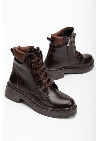 Kadın Kahverengi Cilt Bağcık ve Fermuarlı Postal Bot fiyatları