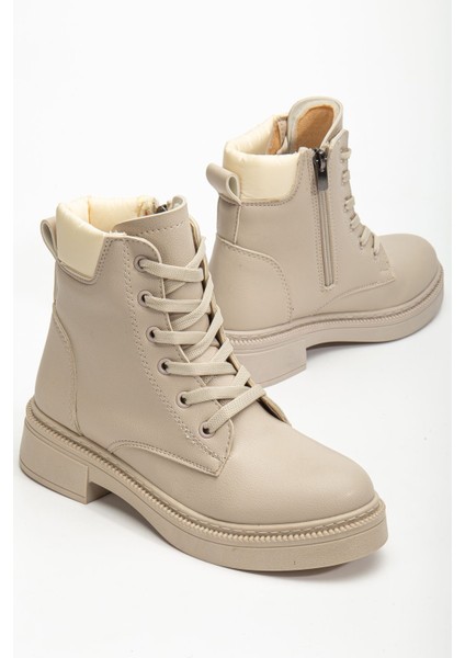 Kadın Bej Cilt Bağcık ve Fermuarlı Postal Bot fiyatları