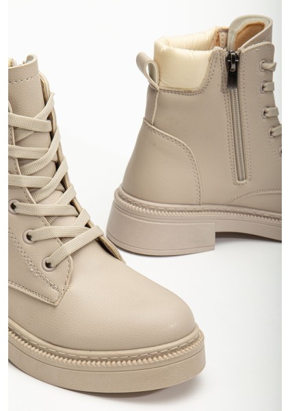 Kadın Bej Cilt Bağcık ve Fermuarlı Postal Bot modelleri