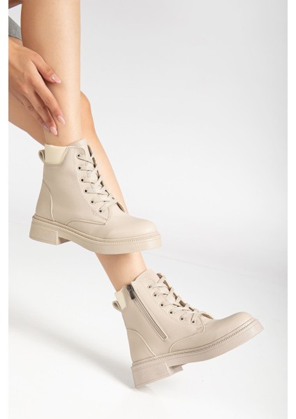 Kadın Bej Cilt Bağcık ve Fermuarlı Postal Bot fırsatları