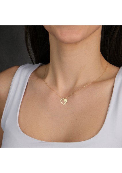 14 Ayar Altın Plakalı Kedi ve Kalp Figürlü Sevgililer Günü Hediyesine Özel Altın KOLYE-824 fiyatları