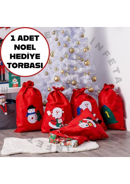 1 Adet Yılbaşı Hediye Dagıtma Çuvalı Kardan Adamlı Dekoratif Noel Baba Hediye Torbası