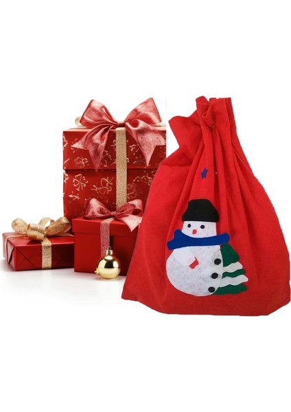 1 Adet Yılbaşı Hediye Dagıtma Çuvalı Kardan Adamlı Dekoratif Noel Baba Hediye Torbası fiyatları