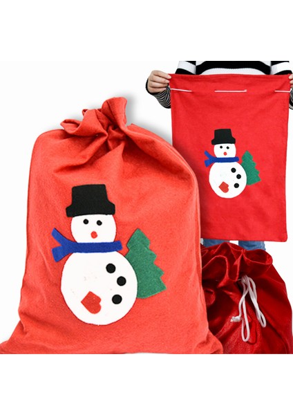 1 Adet Yılbaşı Hediye Dagıtma Çuvalı Kardan Adamlı Dekoratif Noel Baba Hediye Torbası indirimleri