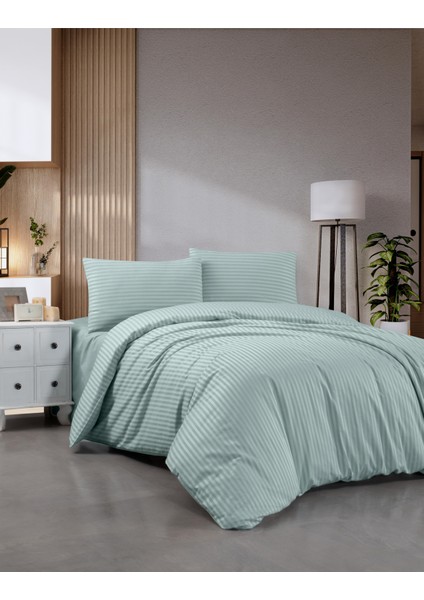 Pamuklu Çizgili Saten Çift Kişilik Çarşaflı Nevresim Takımı | Nevresim 200X220 | Çarşaf 240X260