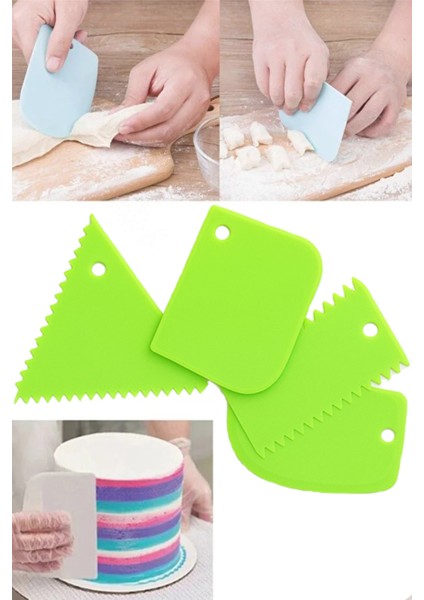 4'lü Set Hamur Kesme ve Şekillendirme & Pasta Şekil Verme Aparatı - Yeşli
