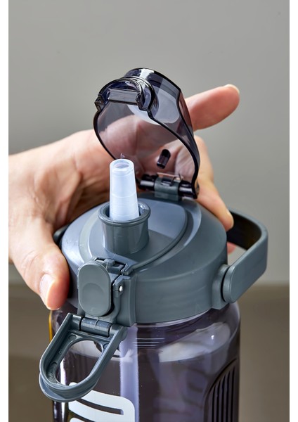 Spor Matarası Suluk - 1000 ml Pipetli , Kilitli Kapak, Su Sızdırmaz Tasarım - Gri