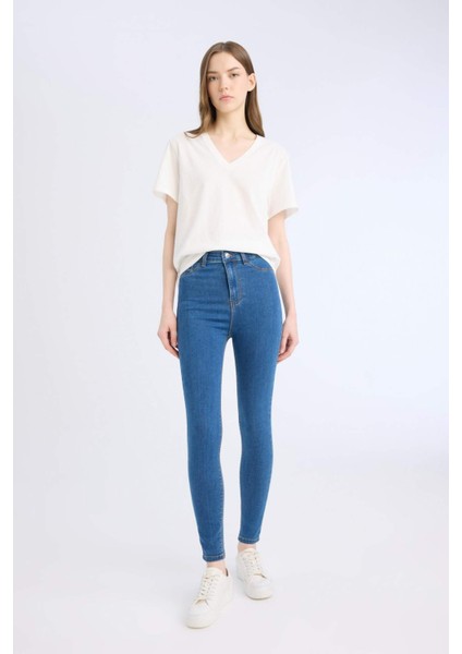Jegging Yüksek Bel Bilek Boy Dar Paça Basic Düz Jean Pantolon