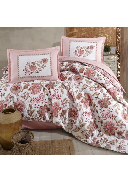 Ranforce %100 Pamuk Çift Kişilik Dört Mevsim Set Omeya V1 Pudra