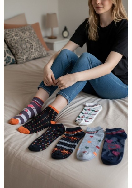 6 Çift Kadın Günlük Çorap 6'lı Desenli Çorap