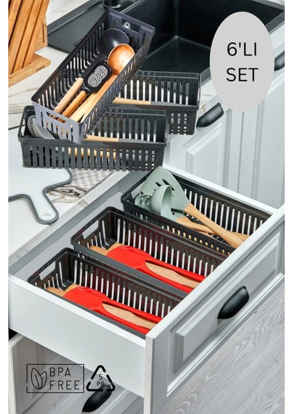 6'lı Set Kaşıklık ve Kepçelik Çekmece Içi Düzenleyici / Antrasit