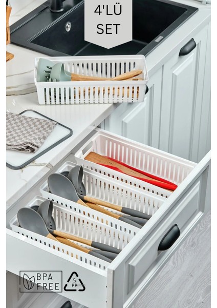 4'lü Set Kaşıklık ve Kepçelik Çekmece Içi Düzenleyici / Beyaz