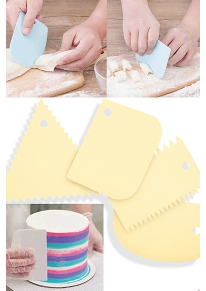 4'lü Set Hamur Kesme ve Şekillendirme & Pasta Şekil Verme Aparatı - Krem