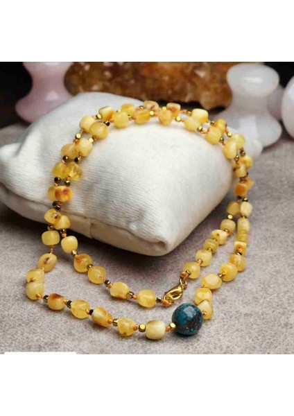 %100 Orijinal Iran Nişabur Firuze Tasarımlı Doğal Damla Kehribar Kolye