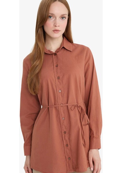 Regular Fit Poplin Basic Düz Uzun Kollu Gömlek Tunik D4160AX24AU