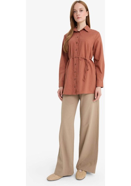 Regular Fit Poplin Basic Düz Uzun Kollu Gömlek Tunik D4160AX24AU