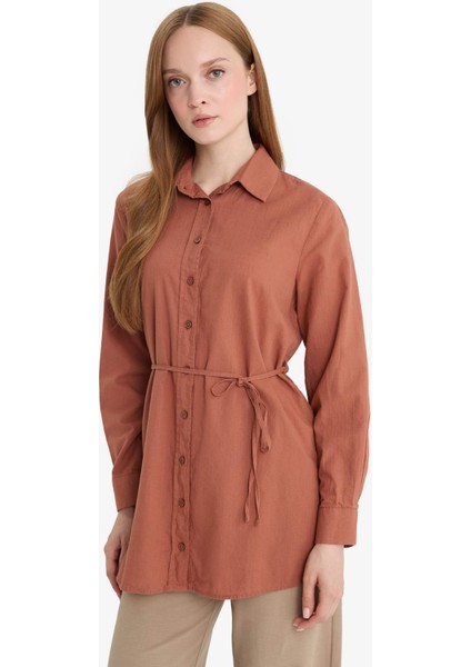 Regular Fit Poplin Basic Düz Uzun Kollu Gömlek Tunik D4160AX24AU