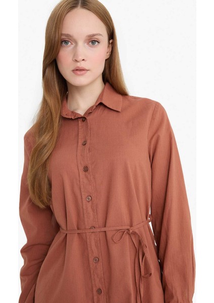 Regular Fit Poplin Basic Düz Uzun Kollu Gömlek Tunik D4160AX24AU