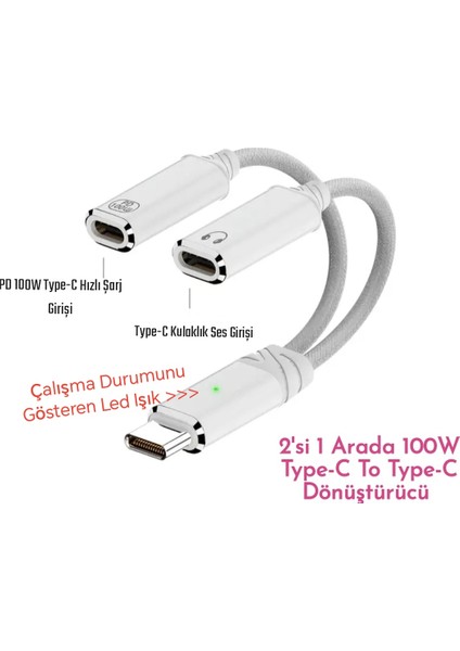 2'si 1 Arada Type-C To Type-C+100W Şarj ve Kulaklık Çevirici Adaptör Hi-Fi Ses Teknolojisi Ce Lisanslı Sertifikalı Örgülü Sağlam Orjinal fiyatları