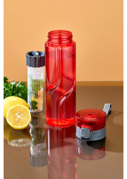 800 ml Detoks Su Matarası Suluk – Pipetli , Bpa’sız, Kilitli ve Sızdırmaz Kapak - Kırmızı modelleri