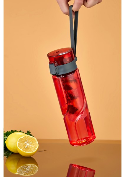 800 ml Detoks Su Matarası Suluk – Pipetli , Bpa’sız, Kilitli ve Sızdırmaz Kapak - Kırmızı