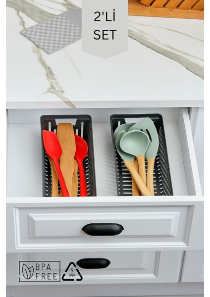 2'li Set Kaşıklık ve Kepçelik Çekmece Içi Düzenleyici / Antrasit