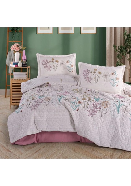 Ranforce %100 Pamuk Çift Kişilik Dört Mevsim Set Bahari V1 Pembe