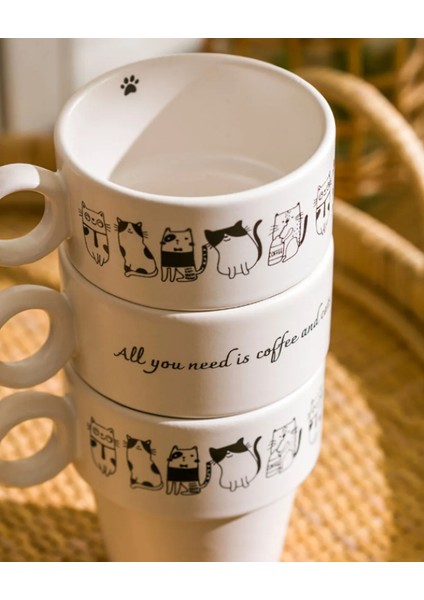 Siyah Baskılı Seramik Kupa Seti 3'lü 365 ml fiyatları