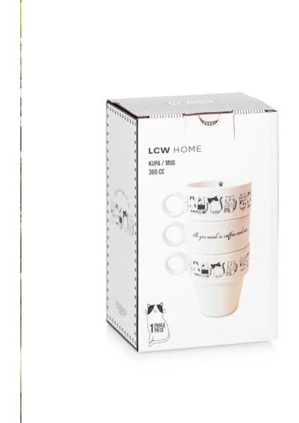 Siyah Baskılı Seramik Kupa Seti 3'lü 365 ml fırsatları