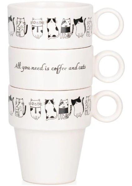 Siyah Baskılı Seramik Kupa Seti 3'lü 365 ml indirimleri