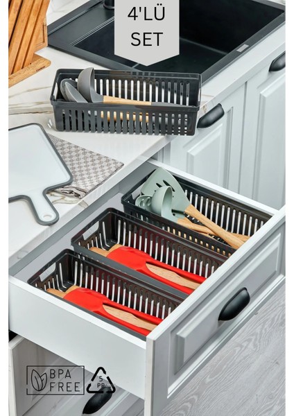 4'lü Set Kaşıklık ve Kepçelik Çekmece Içi Düzenleyici / Antrasit